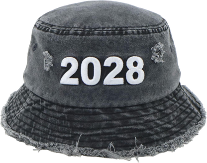 “2028” Limited Edition Distressed Denim Bucket Hat